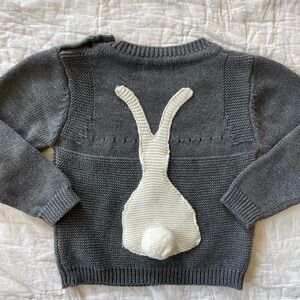 Gray Knit Baby Sweater with White Bunny Design